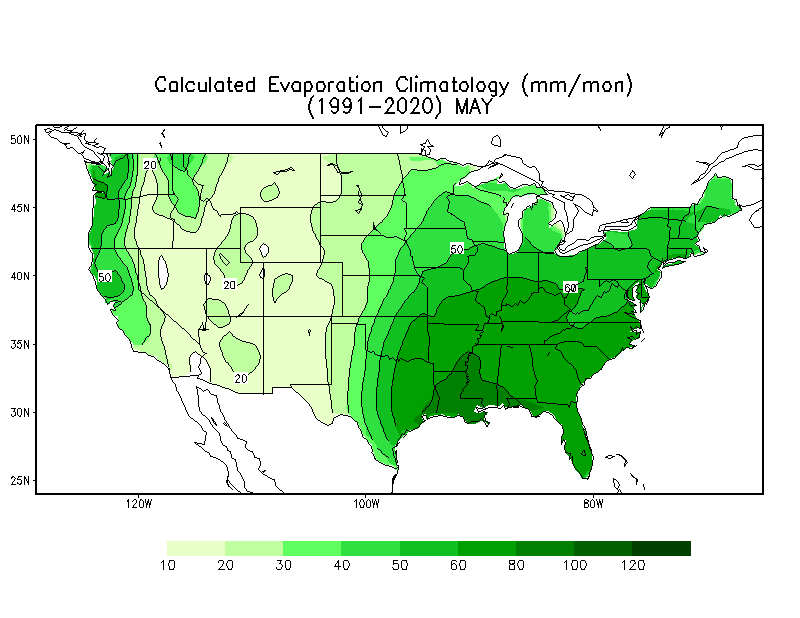 MAY Evaporation Climatology (mm)