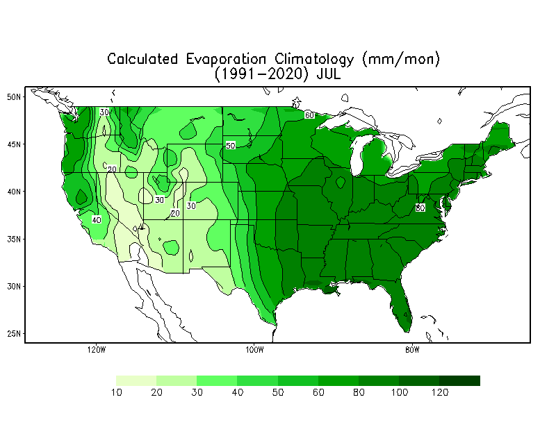 JULY Evaporation Climatology (mm)