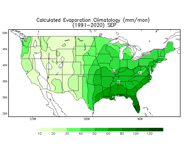 SEPTEMBER Evaporation Climatology (mm)