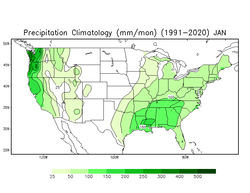 JANUARY Precipitation Climatology (mm)