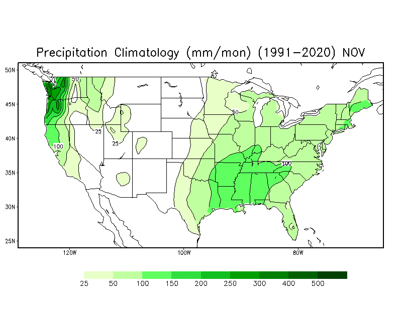 NOVEMBER Precipitation Climatology (mm)