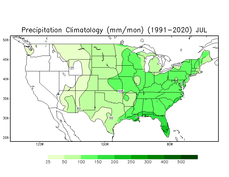 JULY Precipitation Climatology (mm)