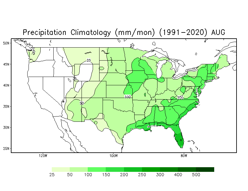 AUGUST Precipitation Climatology (mm)