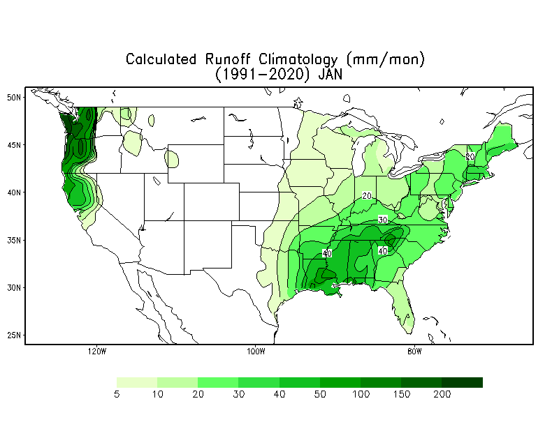 JANUARY Runoff Climatology (mm)