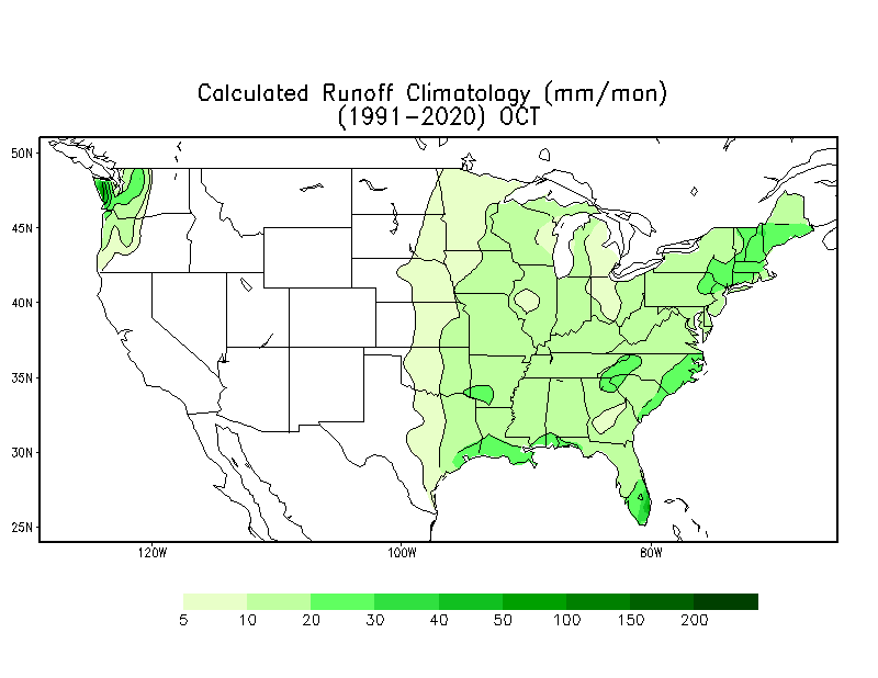 OCTOBER Runoff Climatology (mm)