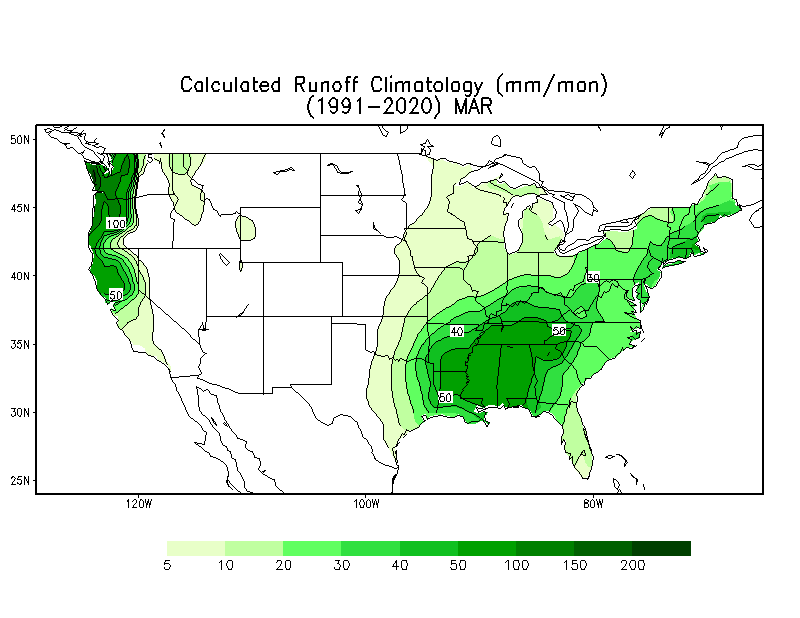 MARCH Runoff Climatology (mm)