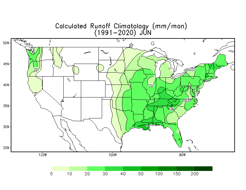 JUNE Runoff Climatology (mm)