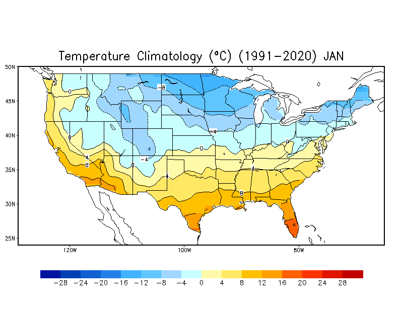 JANUARY Temperature Climatology (C)