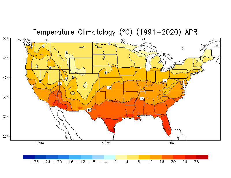 APRIL Temperature Climatology (C)