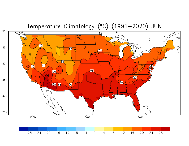 JUNE Temperature Climatology (C)
