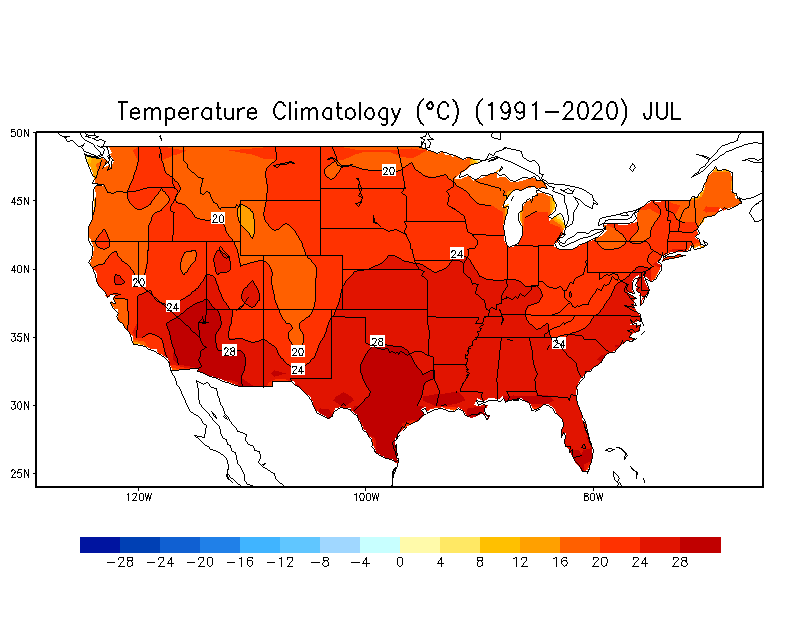 JULY Temperature Climatology (C)