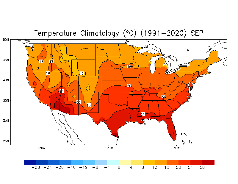 SEPTEMBER Temperature Climatology (C)