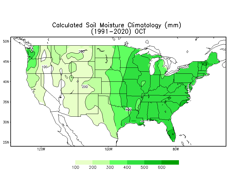 OCTOBER Soil Moisture Climatology (mm)