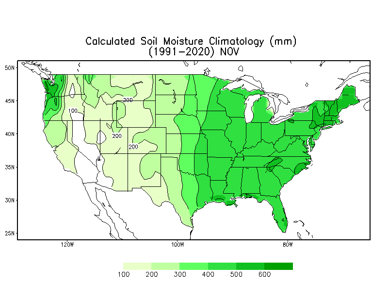 NOVEMBER Soil Moisture Climatology (mm)