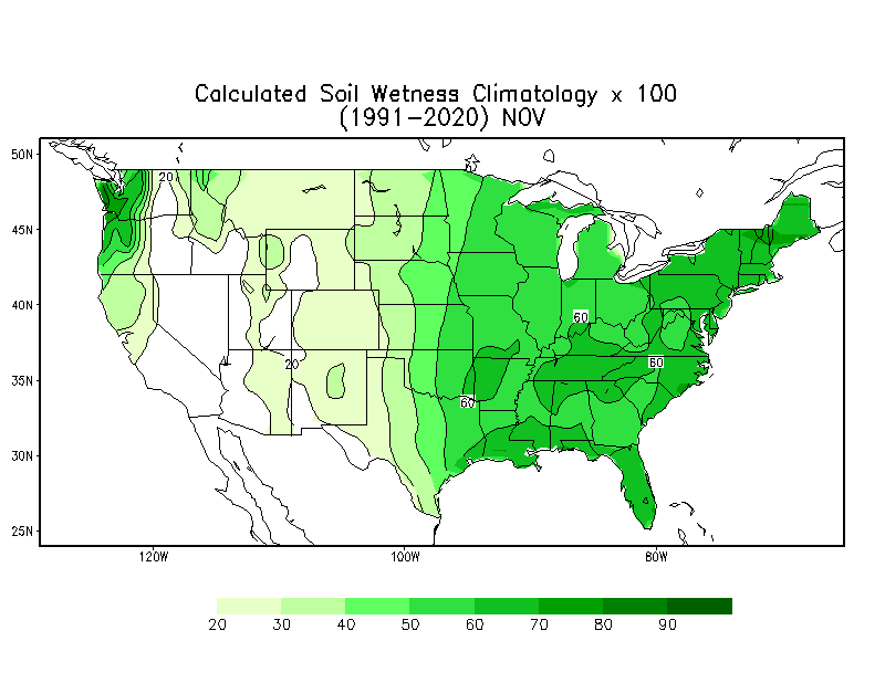 NOVEMBER Soil Wetness Climatology (mm)