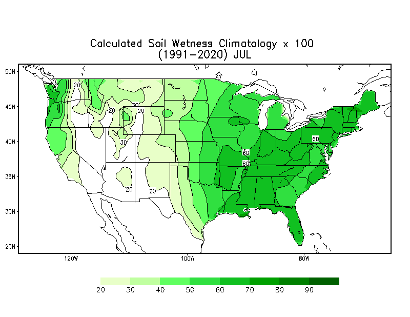 JULY Soil Wetness Climatology (mm)