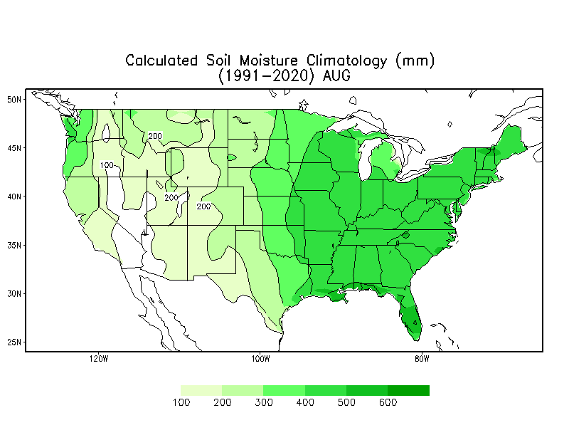 AUGUST Soil Moisture Climatology (mm)