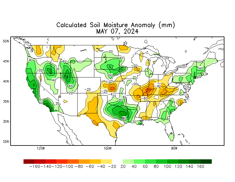 Daily calculated soil moisture anomaly