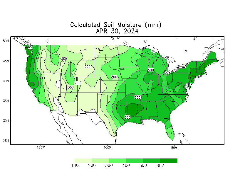 Calculated Soil Moisture from the National Weather Service Climate Prediction Center