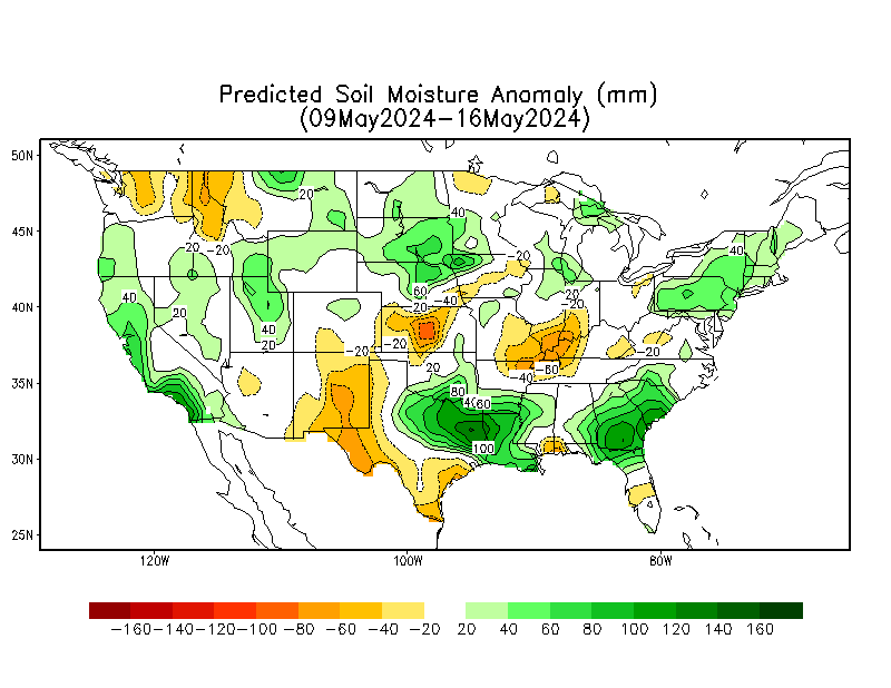 Predicted Soil Moisture Anomaly Week 1 (00z)  - Click to Enlarge