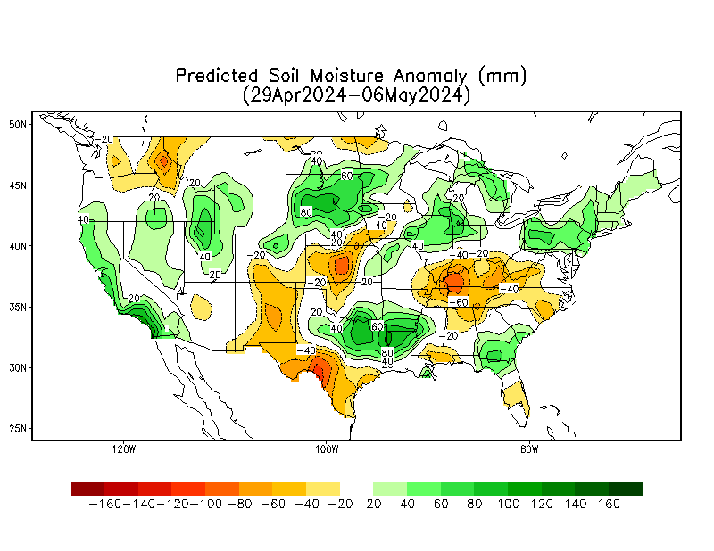 Predicted Soil Moisture Anomaly Week 1 (12z)  - Click to Enlarge