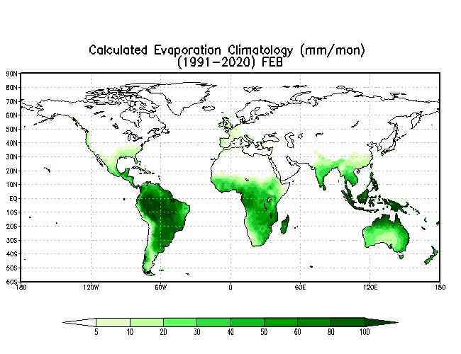 FEBRUARY Soil Moisture Climatology (mm)