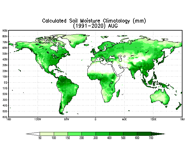 AUGUST Soil Moisture Climatology (mm)