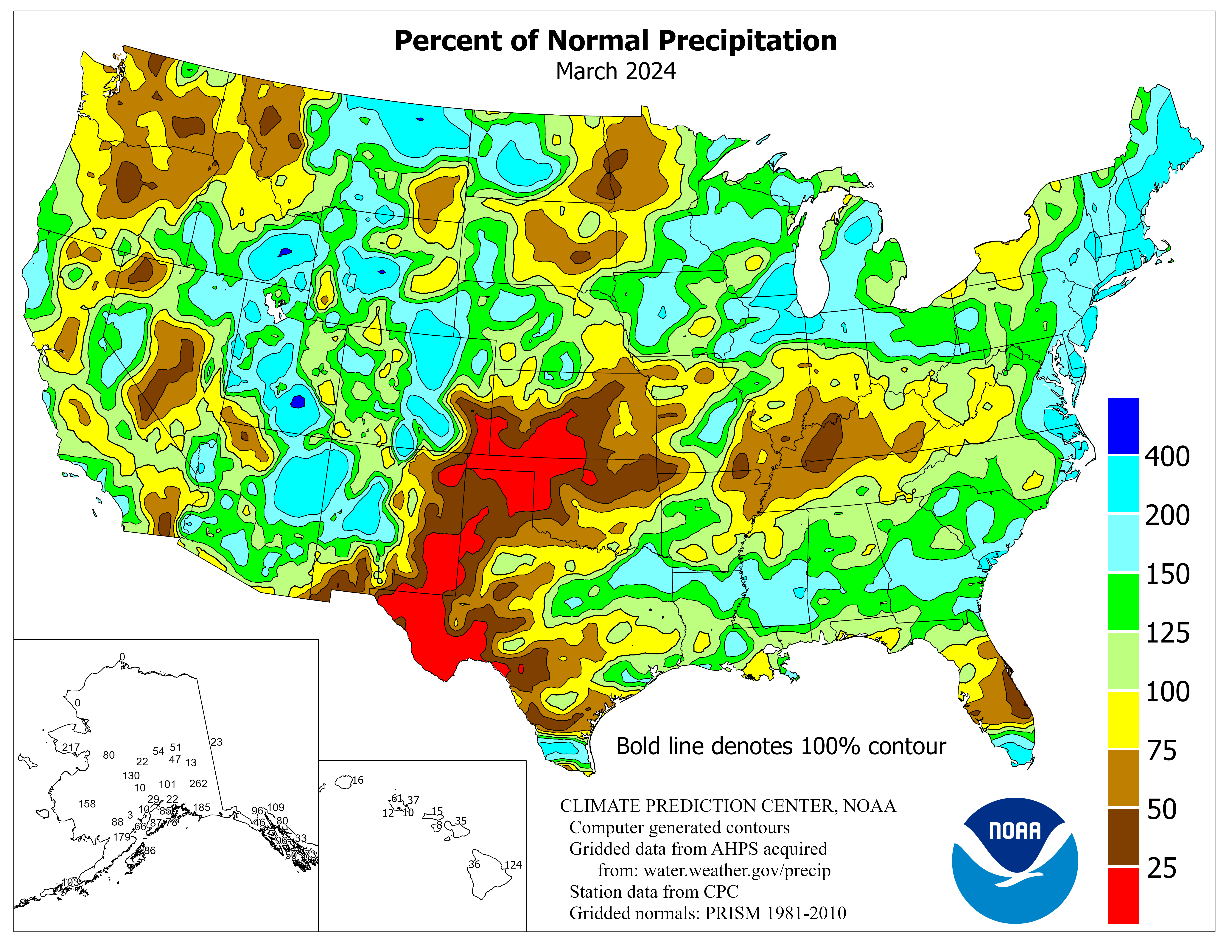 United States Monthly Percent of Normal Precipitation Graphic