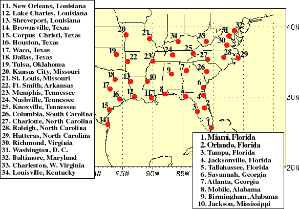 Map of southeastern United States