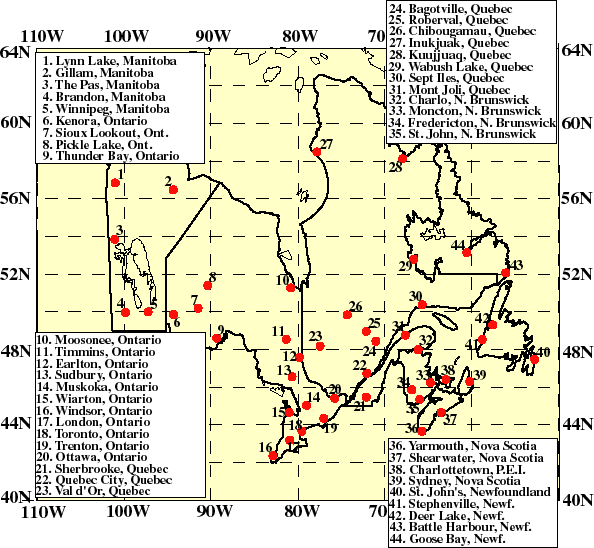 Map of eastern Canada