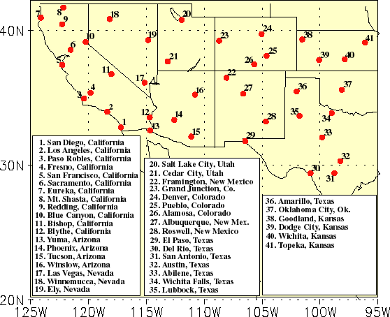 Map of southwestern United States