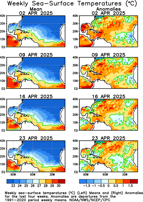 Atlantic Sea Surface Temperatures - Last 4 Weeks