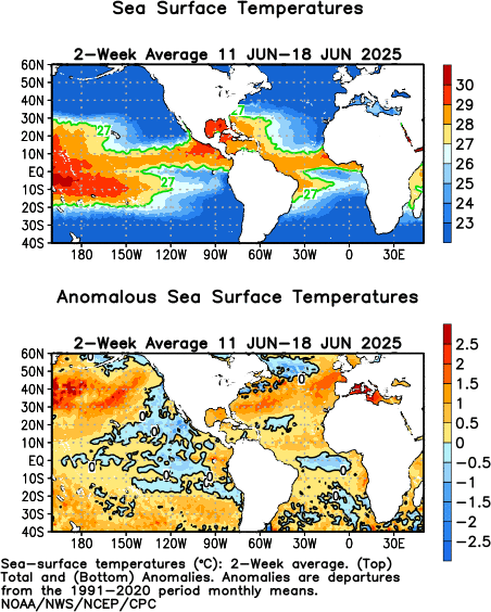 Atlantic 11 Day Moving Average Observed Sea Surface Temperatures