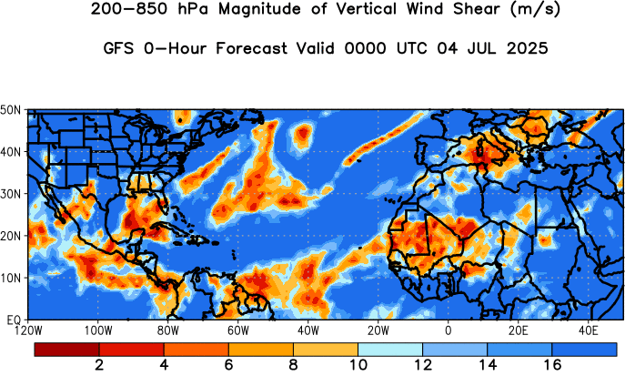 GFS Forecast 200-850 hPa Vertical Shear