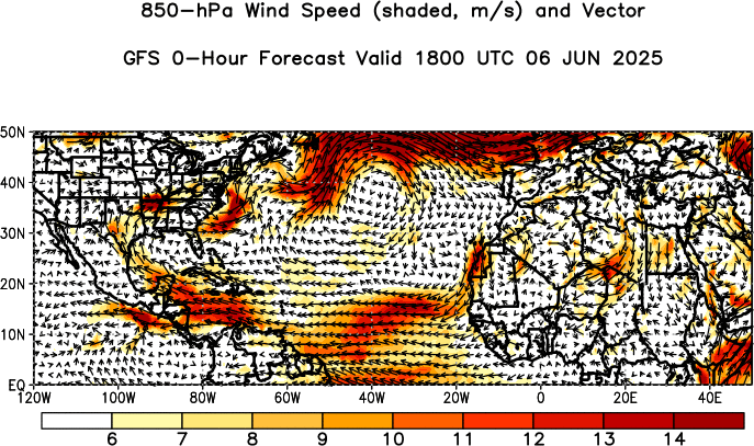 GFS Forecast 850 hPa Winds