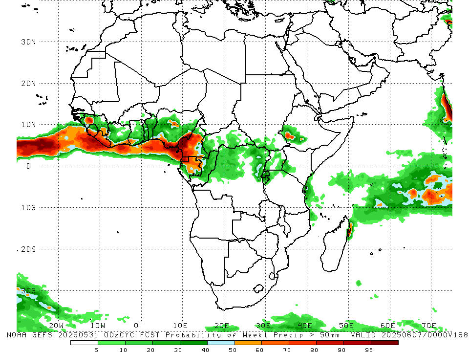 GEFS Prec Prob: wk1 prec > 50mm