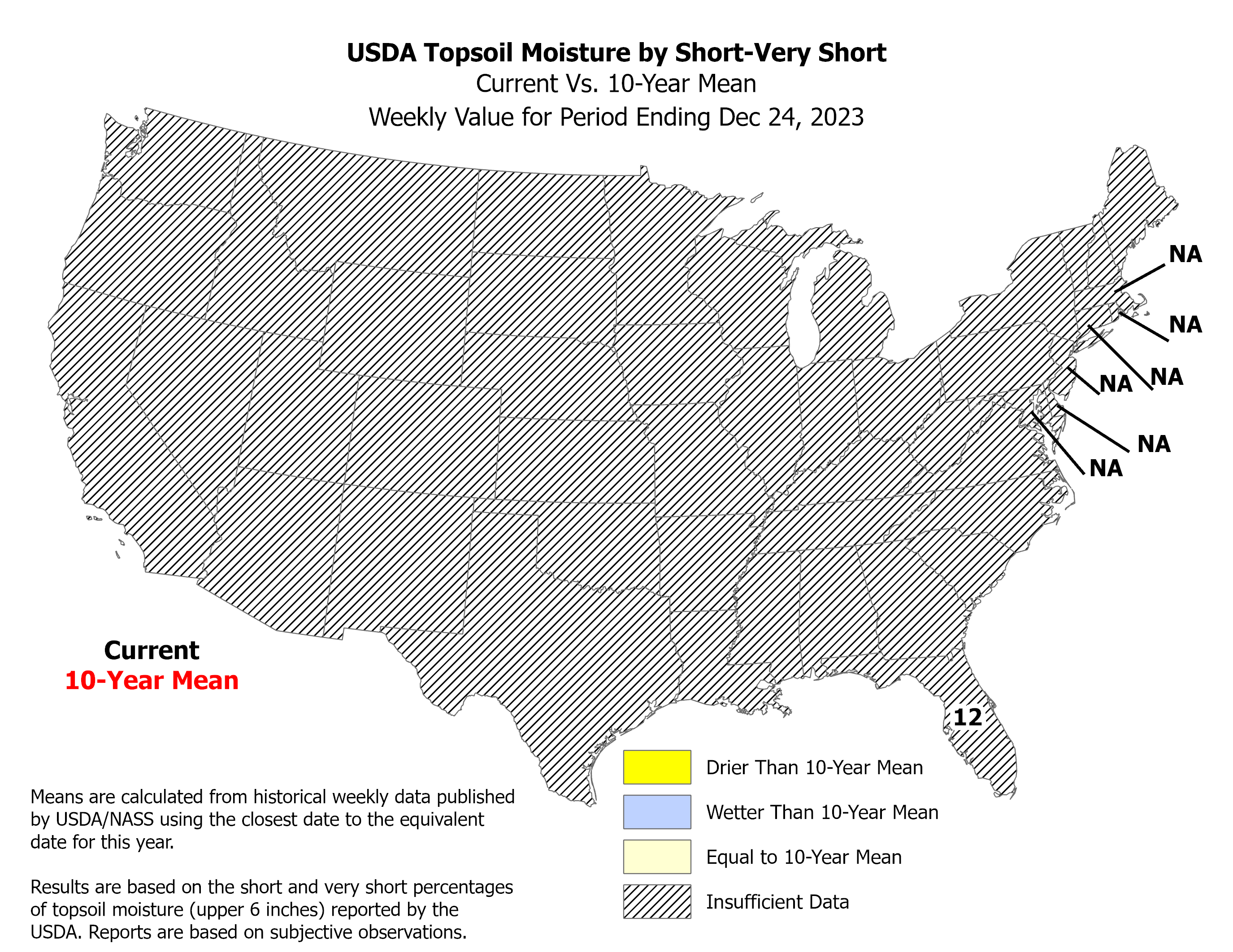 USDA Topsoil Moisture by Short-VeryShort, current vs 10 year mean