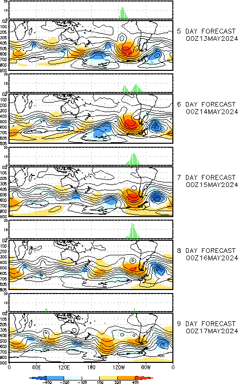 Day 5-9 GFS Forecast 500 hPa height field and anomalies for the current 00Z GFS forecast