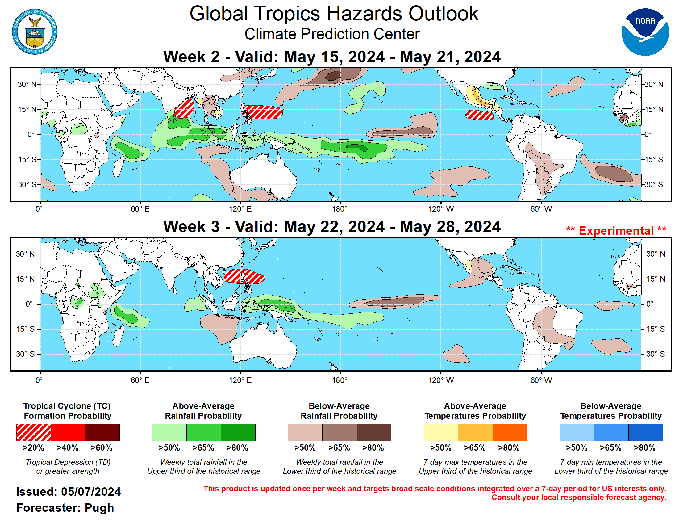 World map with Global Tropics Hazards Outlook