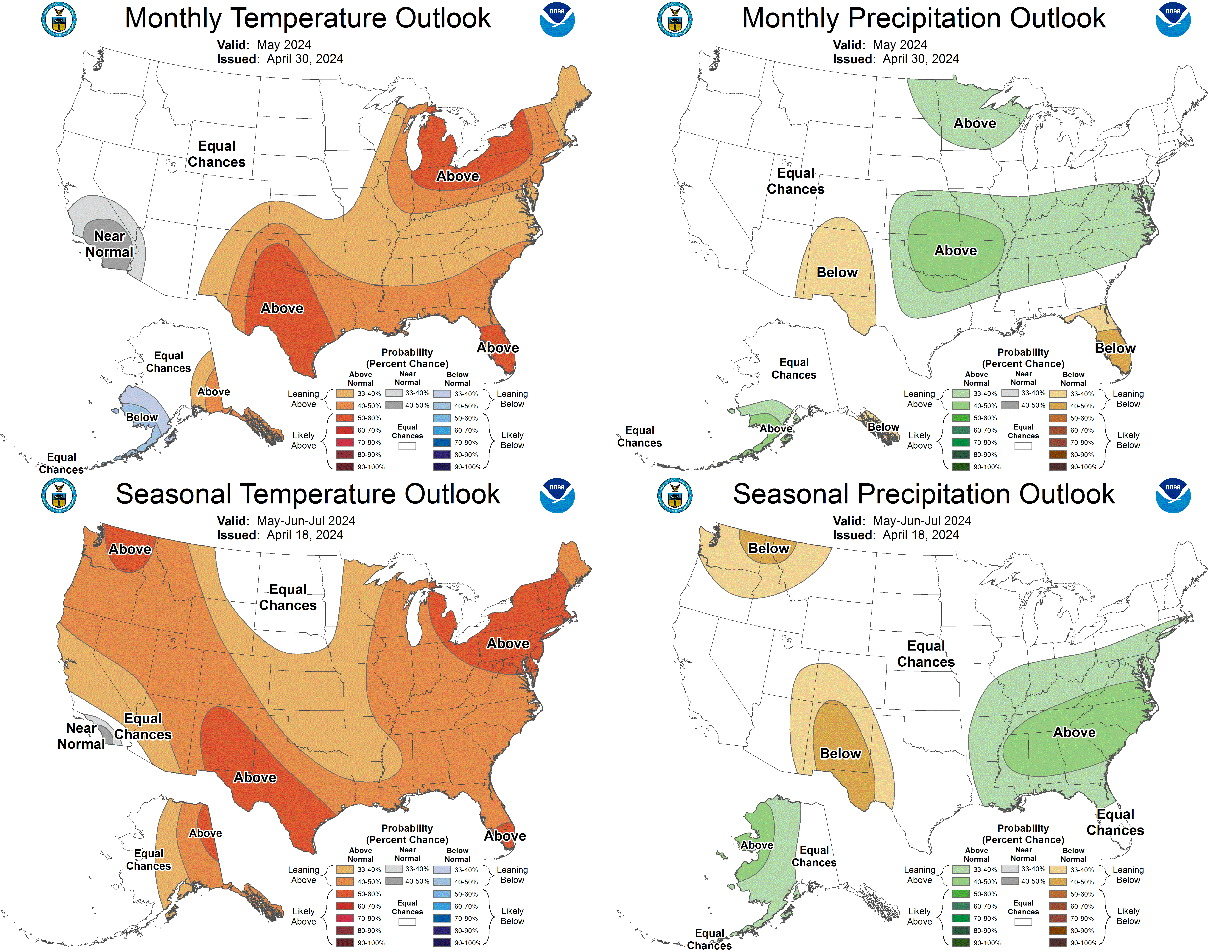 Climate Prediction Center One Month and Three Month Temperature and Precipitation Outlooks