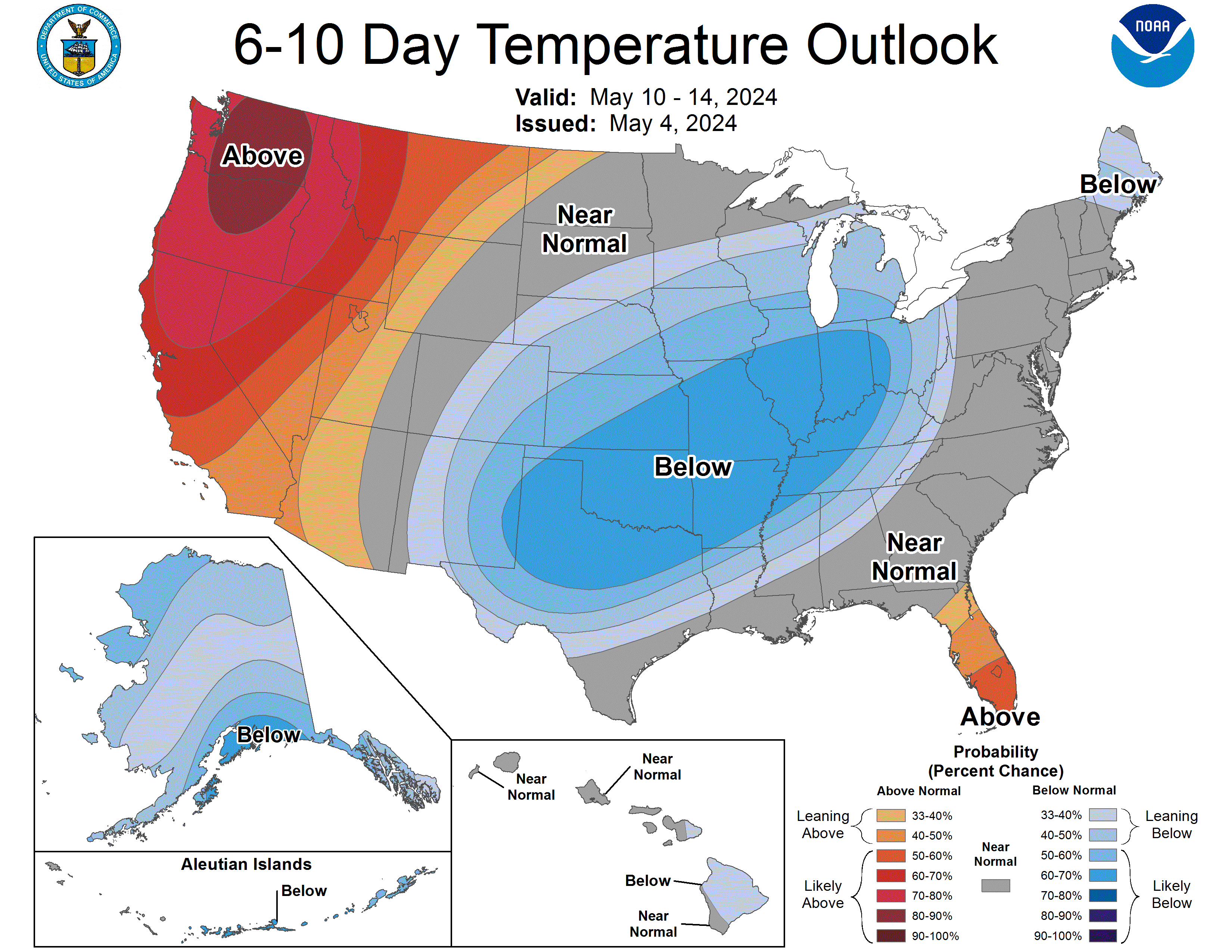 Map showing the temperature outlook for days 6-10